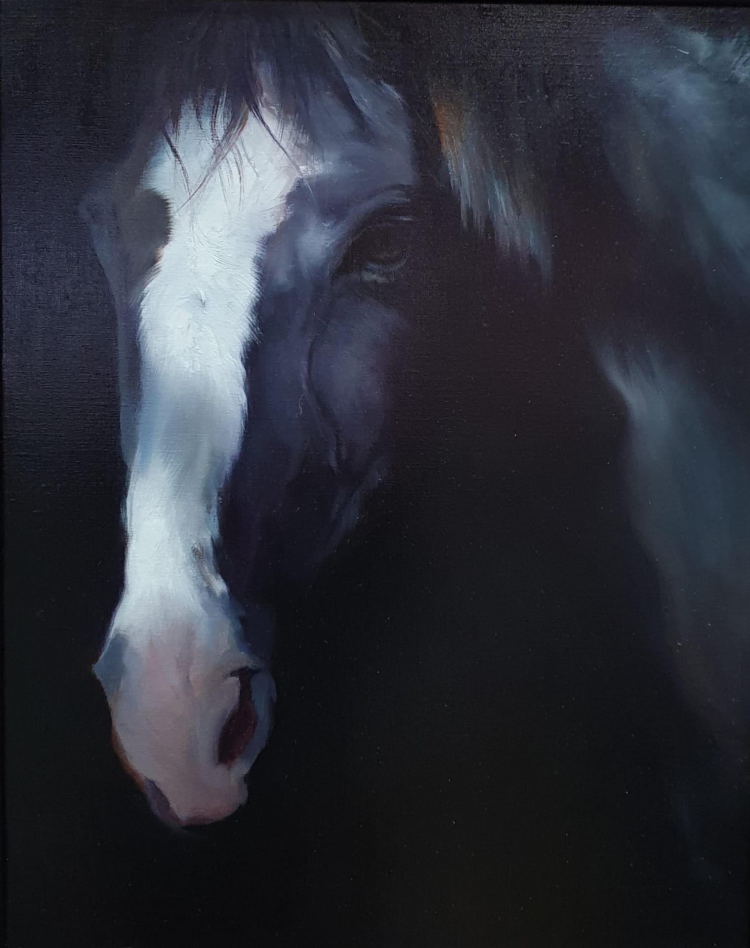 zwart wit paard schilderij corry van hoorn
